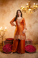 Women’s Embroidered Straight Kurta with Ghaghra Palazzo & Dupatta Set