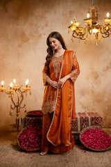 Women’s Embroidered Straight Kurta with Ghaghra Palazzo & Dupatta Set