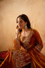 Women’s Embroidered Straight Kurta with Ghaghra Palazzo & Dupatta Set