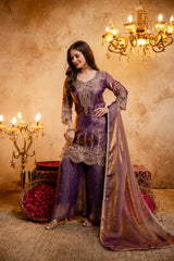 Women’s Embroidered Straight Kurta with Ghaghra Palazzo & Dupatta Set