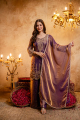 Women’s Embroidered Straight Kurta with Ghaghra Palazzo & Dupatta Set