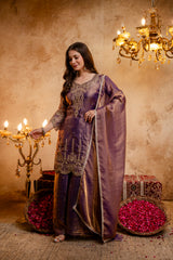 Women’s Embroidered Straight Kurta with Ghaghra Palazzo & Dupatta Set