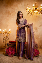 Women’s Embroidered Straight Kurta with Ghaghra Palazzo & Dupatta Set