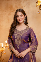 Women’s Embroidered Straight Kurta with Ghaghra Palazzo & Dupatta Set