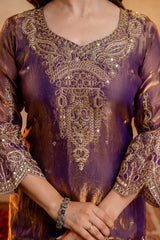 Women’s Embroidered Straight Kurta with Ghaghra Palazzo & Dupatta Set