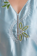 Women's Firoji Embroidered Straight Kurti with Punjabi Salwar & Dupatta Set