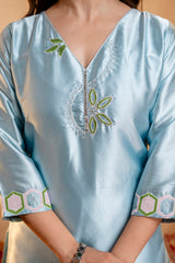 Women's Firoji Embroidered Straight Kurti with Punjabi Salwar & Dupatta Set