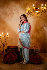 Women's Firoji Embroidered Straight Kurti with Punjabi Salwar & Dupatta Set