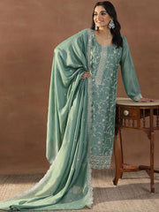 Festive Embroidered Vichitra Silk Kurta Set for Women