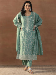 Festive Embroidered Vichitra Silk Kurta Set for Women