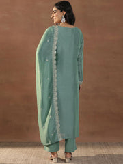 Festive Embroidered Vichitra Silk Kurta Set for Women