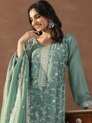 Festive Embroidered Vichitra Silk Kurta Set for Women