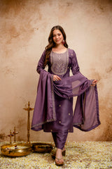 Women’s Chanderi Viscose Zari Work Kurti Pant Set with Chinon Dupatta