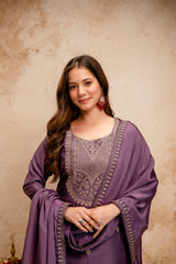 Women’s Chanderi Viscose Zari Work Kurti Pant Set with Chinon Dupatta