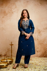 Amorina Women’s Embroidered Chanderi Silk Kurta Set with Organza Dupatta