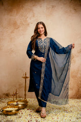 Amorina Women’s Embroidered Chanderi Silk Kurta Set with Organza Dupatta