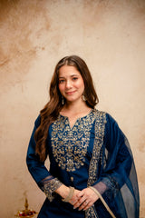 Amorina Women’s Embroidered Chanderi Silk Kurta Set with Organza Dupatta
