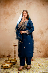 Amorina Women’s Embroidered Chanderi Silk Kurta Set with Organza Dupatta