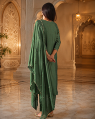 Women's Festive Embroidered Vichitra Suit Set with Dupatta