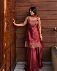 Women’s Embroidered Fendy Kurta Sharara Set with Dupatta – Firozi, Maroon, Rani Pink & Wine