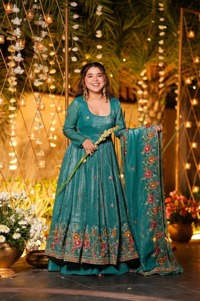 Premium Embroidered Crunchy Silk Anarkali Suit Set