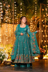 Premium Embroidered Crunchy Silk Anarkali Suit Set