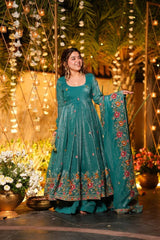 Premium Embroidered Crunchy Silk Anarkali Suit Set
