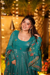 Premium Embroidered Crunchy Silk Anarkali Suit Set