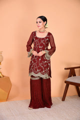 Premium Faux Georgette Embroidered Sharara Suit for Women