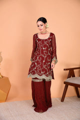 Premium Faux Georgette Embroidered Sharara Suit for Women