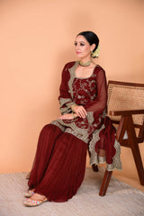 Premium Faux Georgette Embroidered Sharara Suit for Women