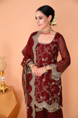 Premium Faux Georgette Embroidered Sharara Suit for Women