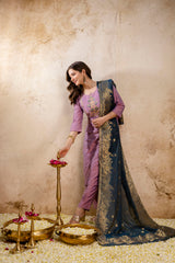 Women’s Embroidered Vatican Kurta Pant Set with Jacquard Golden Zari Dupatta