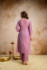 Women’s Embroidered Vatican Kurta Pant Set with Jacquard Golden Zari Dupatta