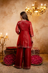 Women's Embroidered Crunchy Kurta Palazzo Set with Dupatta | 3/4 Sleeve Ethnic Party Wear Set
