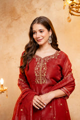 Women's Embroidered Crunchy Kurta Palazzo Set with Dupatta | 3/4 Sleeve Ethnic Party Wear Set