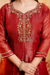Women's Embroidered Crunchy Kurta Palazzo Set with Dupatta | 3/4 Sleeve Ethnic Party Wear Set