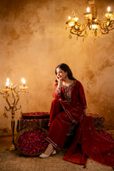 Women's Embroidered Crunchy Kurta Palazzo Set with Dupatta | 3/4 Sleeve Ethnic Party Wear Set