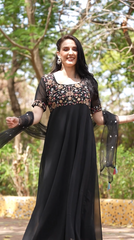 Black Party Wear Floral Embroidered Anarkali with Dupatta