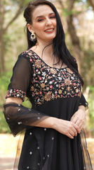Black Party Wear Floral Embroidered Anarkali with Dupatta