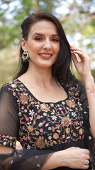 Black Party Wear Floral Embroidered Anarkali with Dupatta