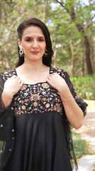 Black Party Wear Floral Embroidered Anarkali with Dupatta