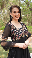 Black Party Wear Floral Embroidered Anarkali with Dupatta
