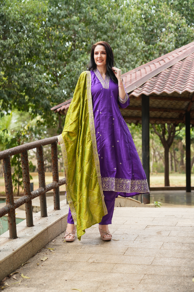 Premium Embroidered Anarkali Kurta with Pant & Dupatta for Women