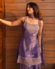 Women’s Embroidered Fendy Kurta Sharara Set with Dupatta – Firozi, Maroon, Rani Pink & Wine
