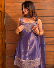 Women’s Embroidered Fendy Kurta Sharara Set with Dupatta – Firozi, Maroon, Rani Pink & Wine