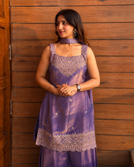Women’s Embroidered Fendy Kurta Sharara Set with Dupatta – Firozi, Maroon, Rani Pink & Wine