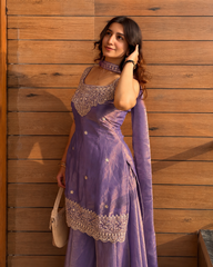 Women’s Embroidered Fendy Kurta Sharara Set with Dupatta – Firozi, Maroon, Rani Pink & Wine