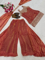 Women’s Embroidered Fendy Kurta Sharara Set with Dupatta – Firozi, Maroon, Rani Pink & Wine