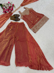 Women’s Embroidered Fendy Kurta Sharara Set with Dupatta – Firozi, Maroon, Rani Pink & Wine